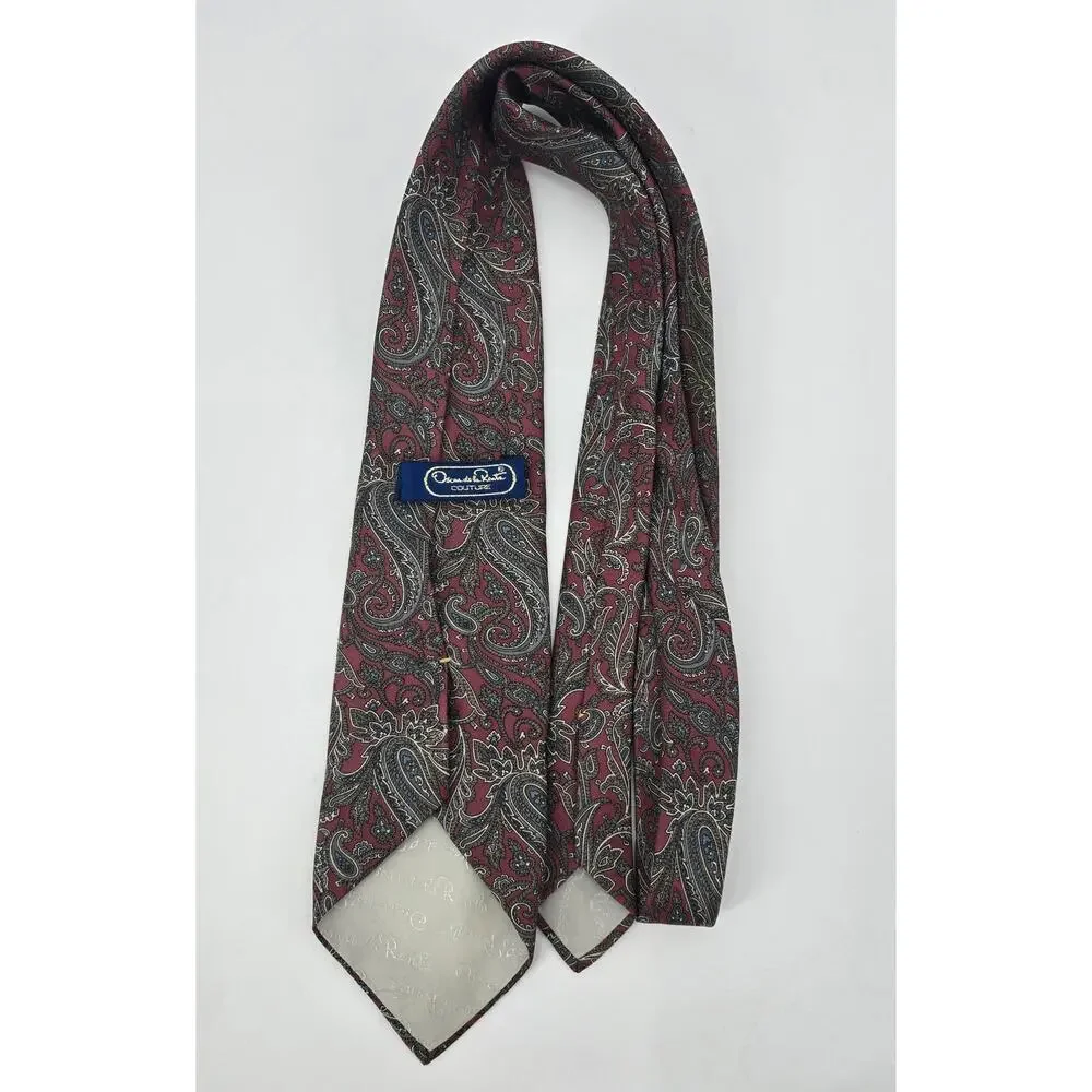 Vintage 90's Oscar de la Renta Couture Silk Tie Paisley‎